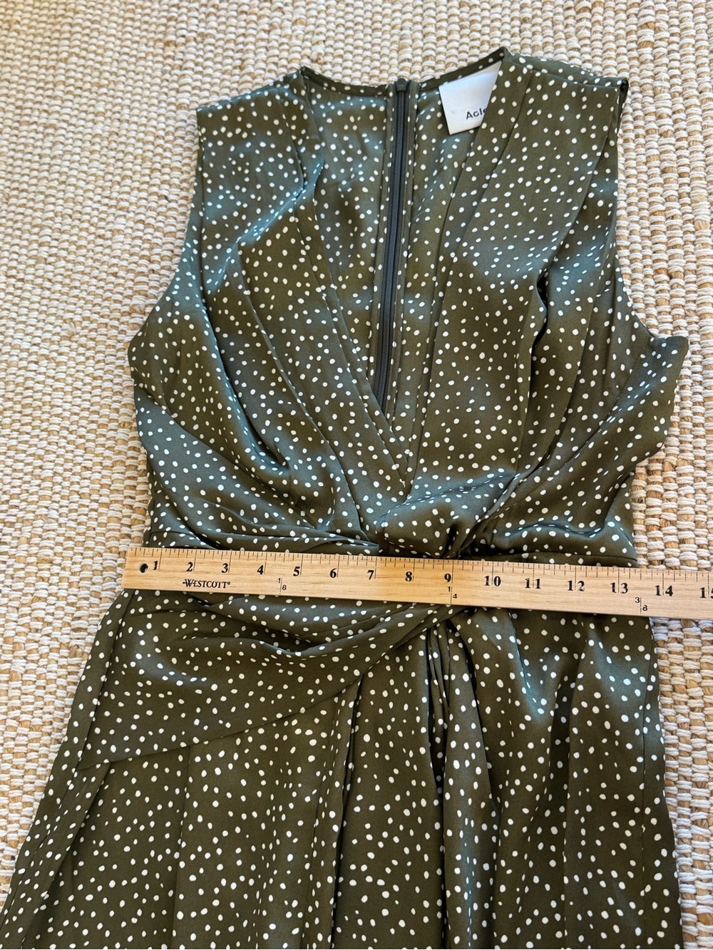 ACLER Designer Low Cut Bust Green White Doheny Dot Jumpsuit size 6 - Picture 10 of 12